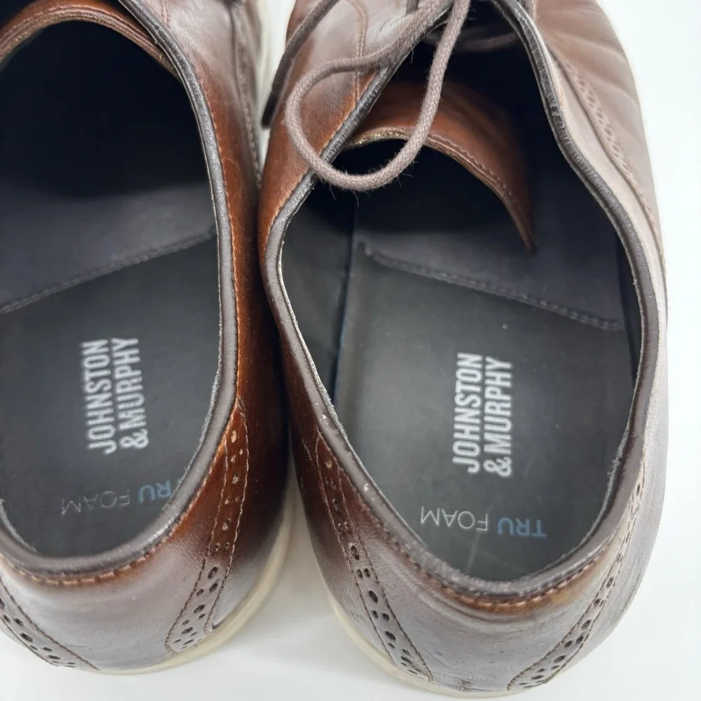 Johnston Murphy Brown Leather Dress Shoe‎ Trufoam Mens Size 10 M Oxford 20 6642